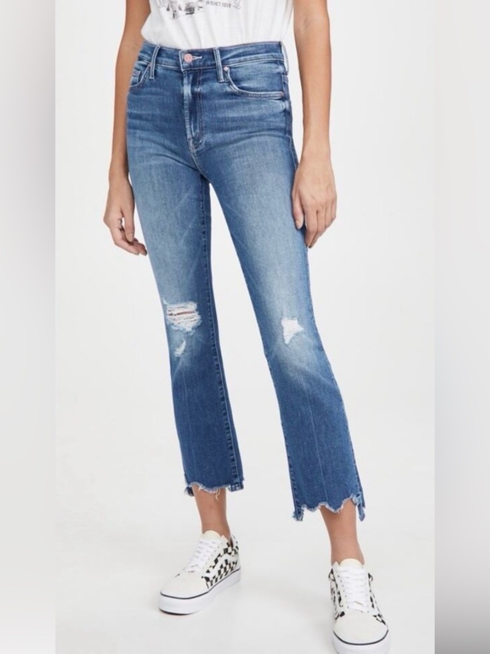 MOTHER Distressed insider crop step chew Medium Blue Jeans 25